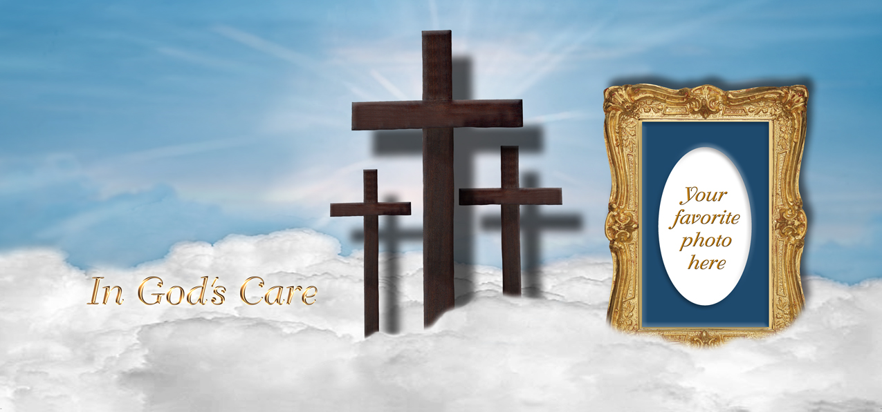 In Gods Care Clouds (3 Crosses) Blue